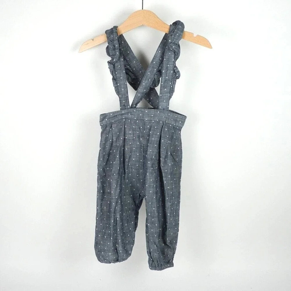 Tucker + Tate Overalls Baby 12M Blue Polka Dot Ruffle Strap‎ Chambray Jumpsuit
